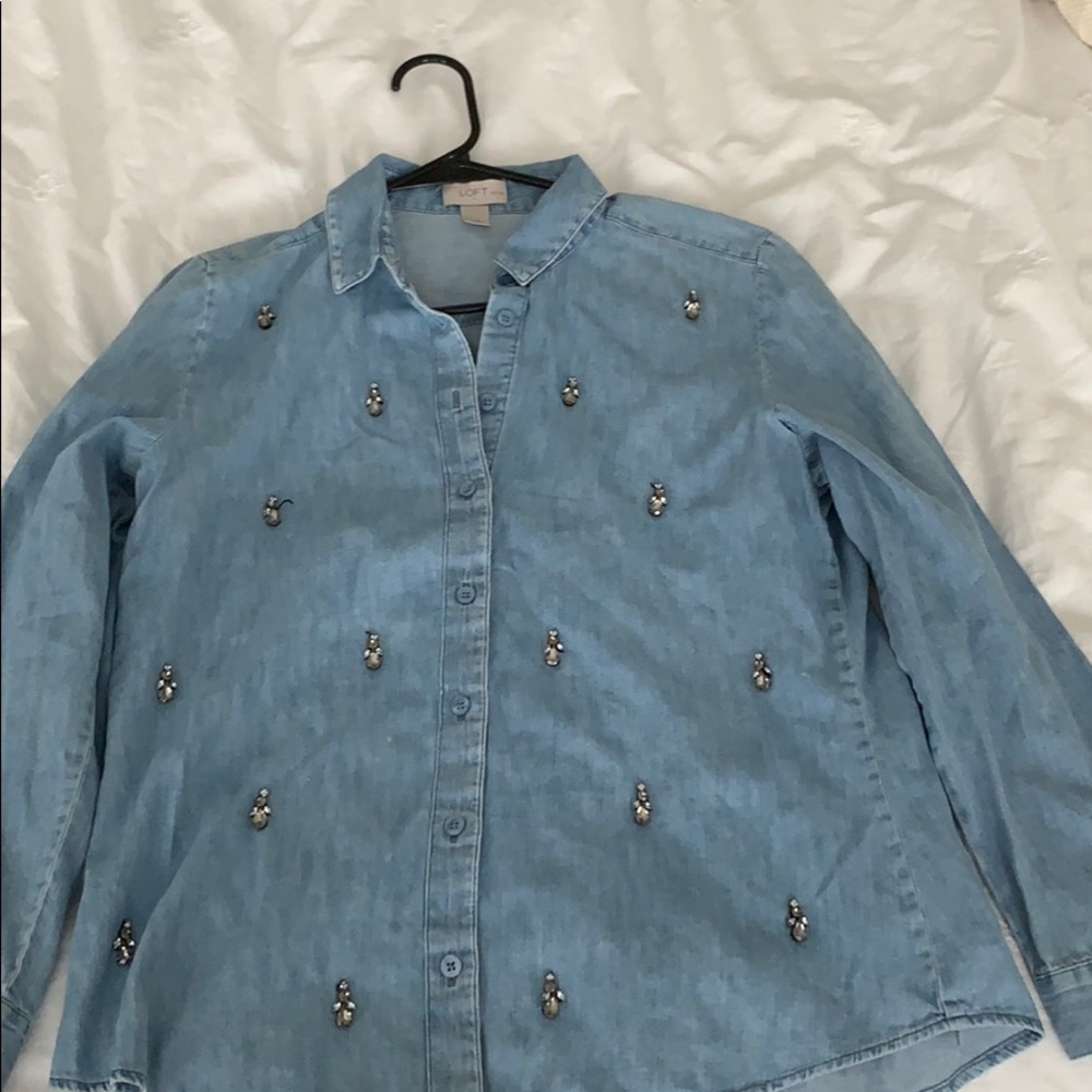 loft jeweled denim button down